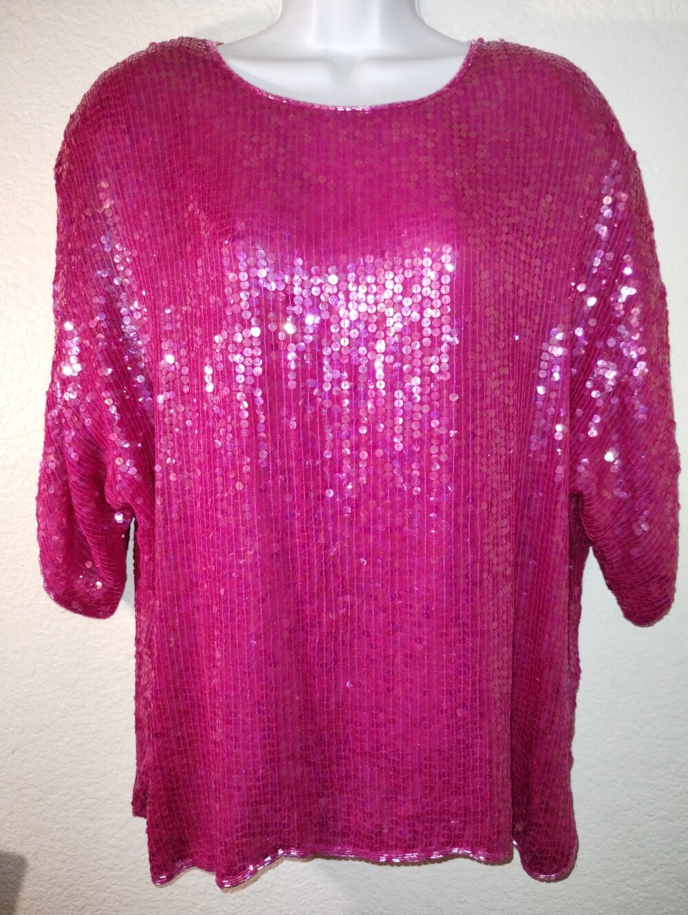 Royal Women's Hot Pink Sequin Short Sleeve Top Vintage sz 2X